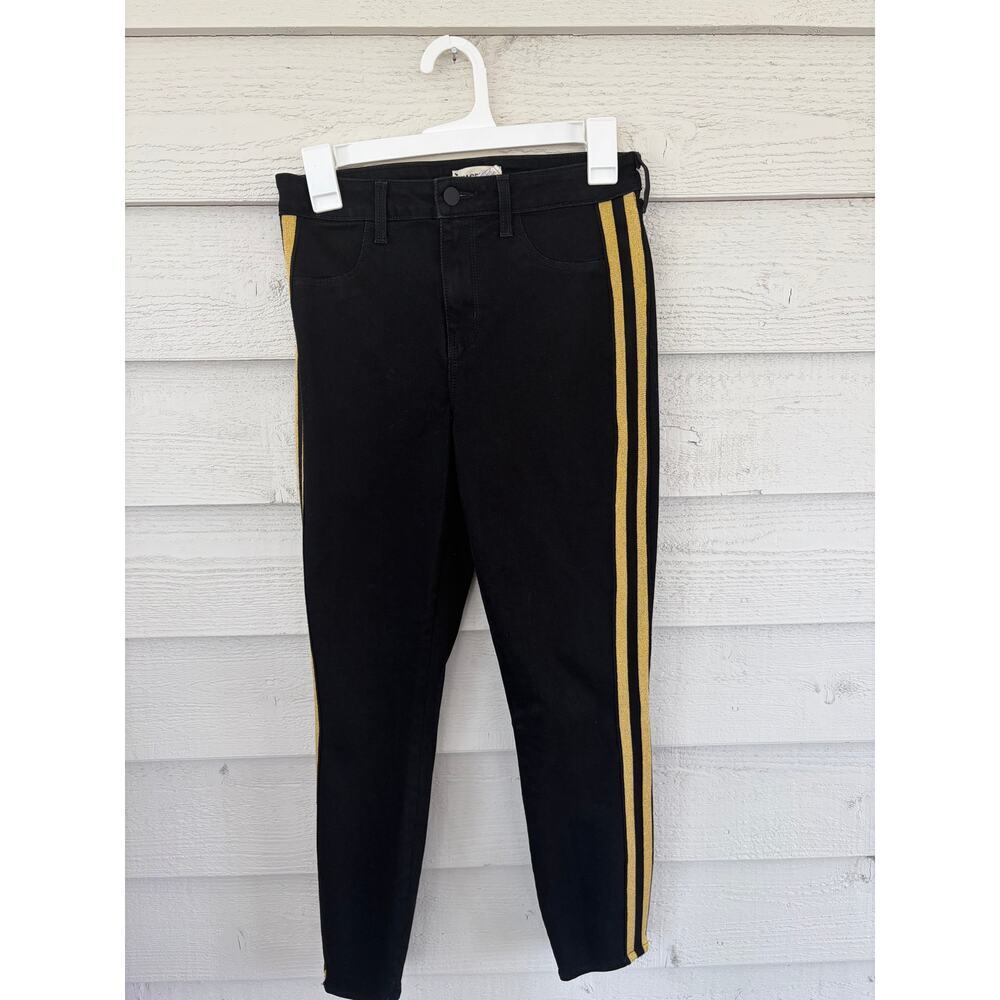 L’AGENCE Revolve Black Skinny Jeans Gold Side Stripe Size 26 High Rise Designer - Picture 2 of 7